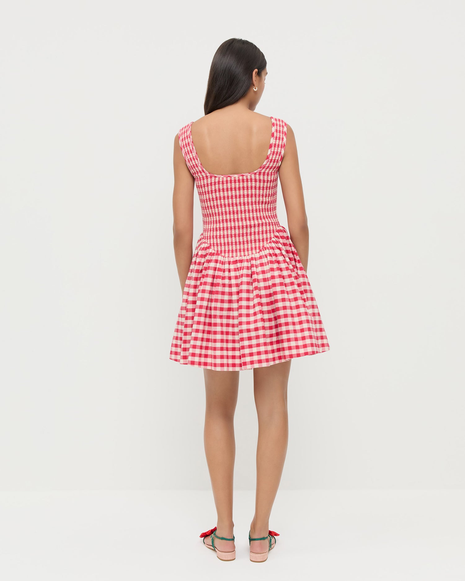 gingham red mini dress Jeanie Tied Shoulder Mini Dress Gingham Red