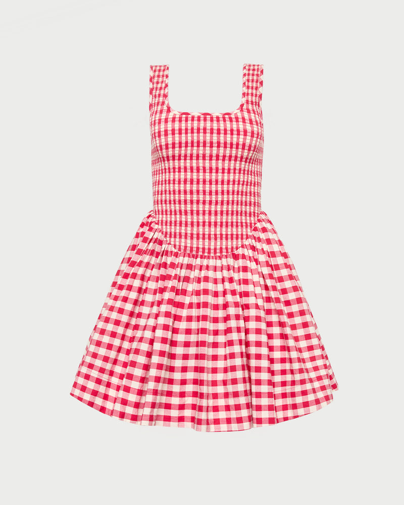 Brynne Mini Dress in red gingham cotton.