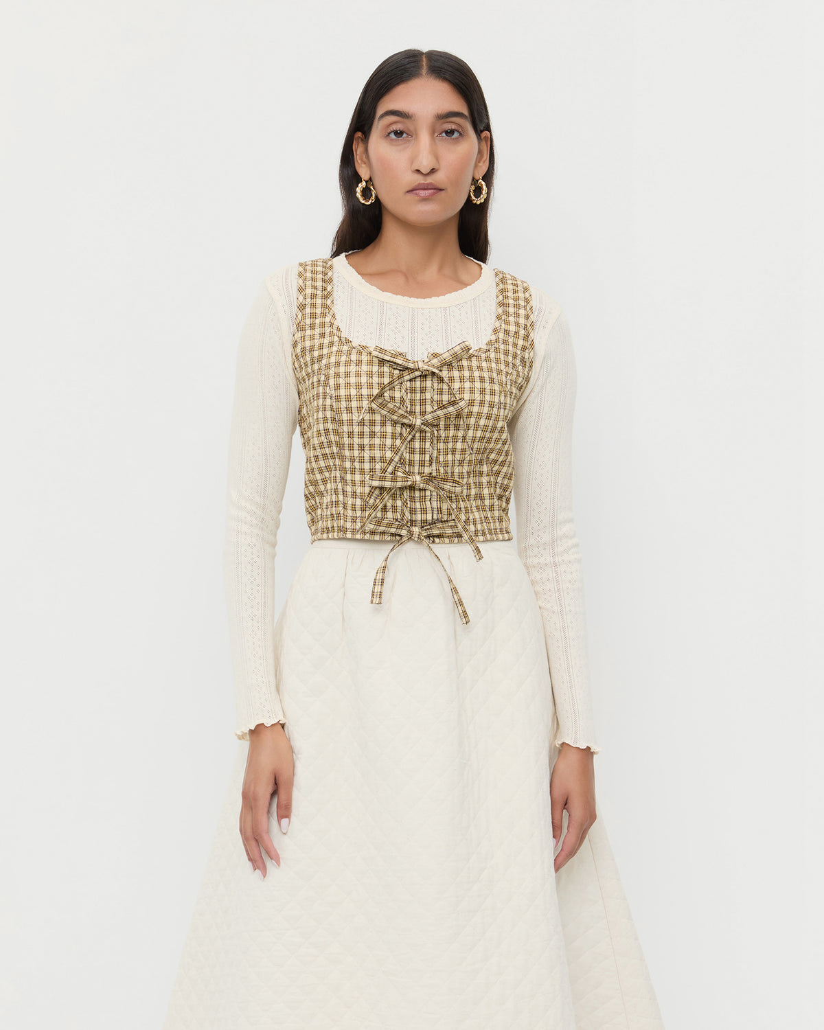Callista Brown/Butter Tie-Front Vest | Tops | Apparel