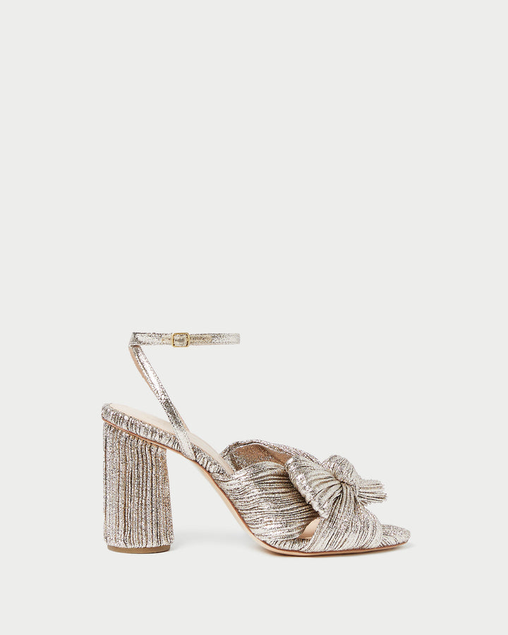 Camellia Champagne Pleated Bow Heel | Heeled Sandals | Footwear