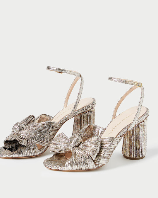 Camellia Champagne Pleated Bow Heel | Heeled Sandals | Footwear