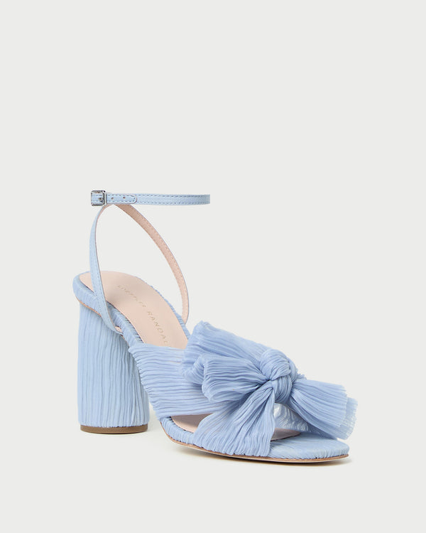 Camellia Blue Pleated Bow Heel in light blue fabric