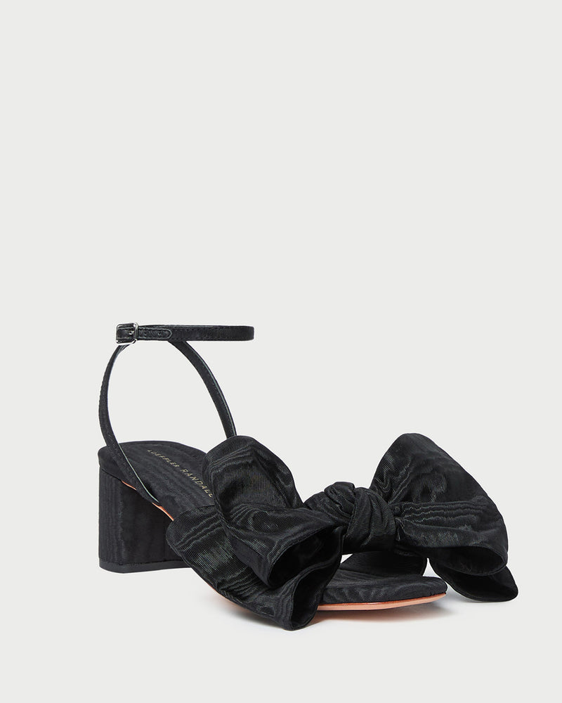 Carmen Black Moiré Bow Sandal in black moiré.