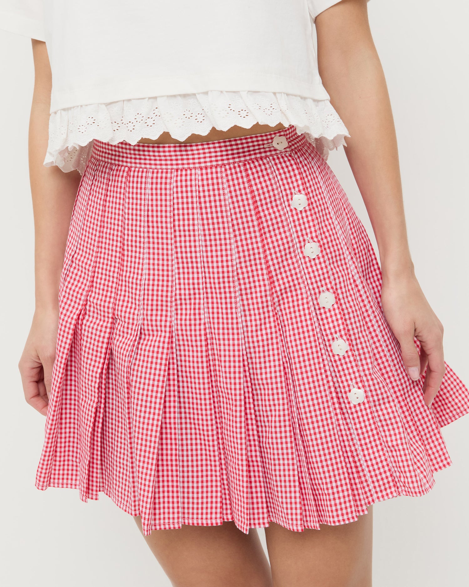 Caroline Red Gingham Pleated Mini Skirt | Bottoms | Apparel
