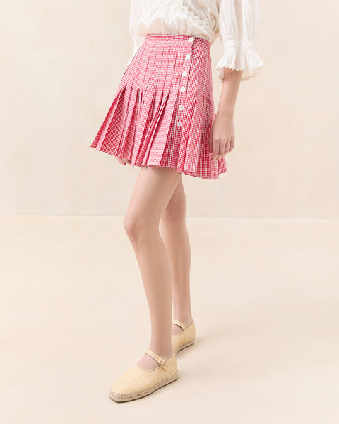 Caroline Red Gingham Pleated Skirt