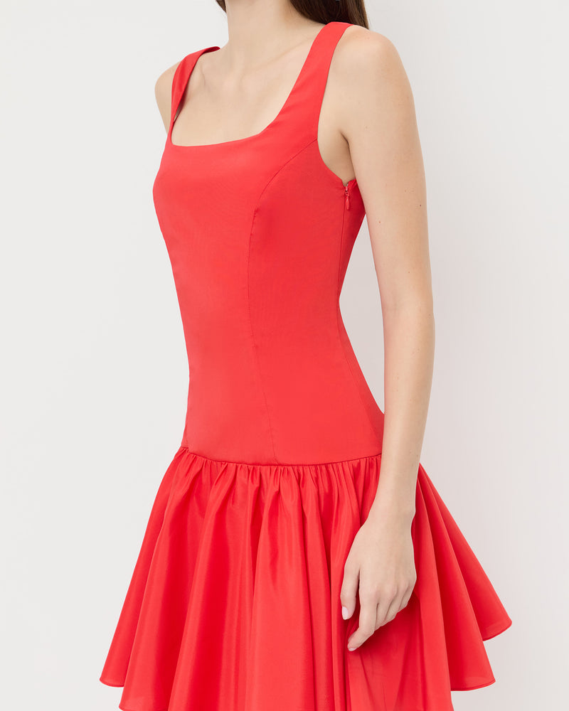 Celestina Dress in red taffeta.