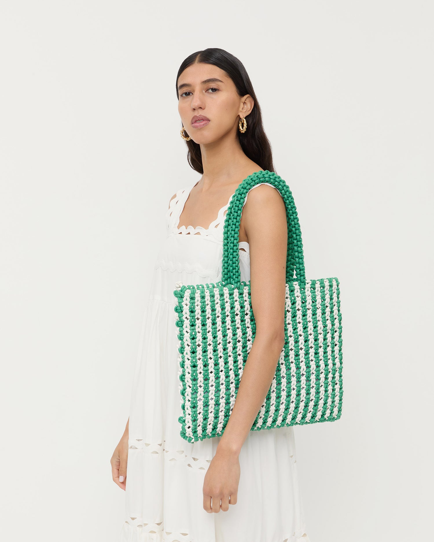 Celia White/Green Stripe Tote Bag | Totes | Handbags Celia White/Green Stripe Tote Bag | Totes | Handbags