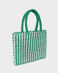 Celia White/Green Stripe Tote Bag