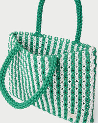 Celia White/Green Stripe Tote Bag