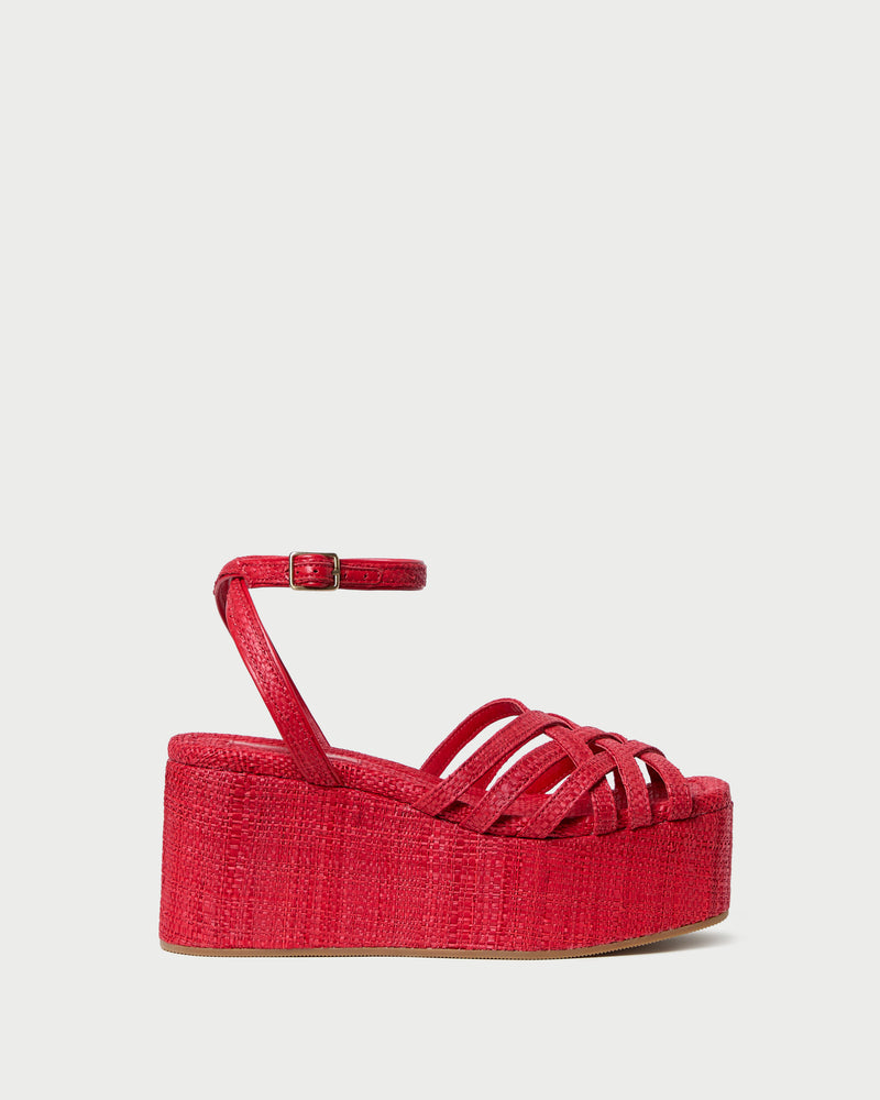 Channing Red Raffia Platform Sandal in red raffia.