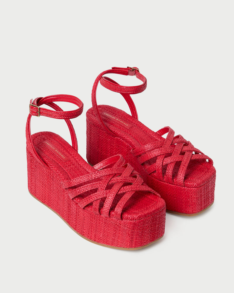 Channing Red Raffia Platform Sandal in red raffia.