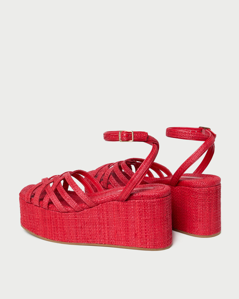 Channing Red Raffia Platform Sandal in red raffia.
