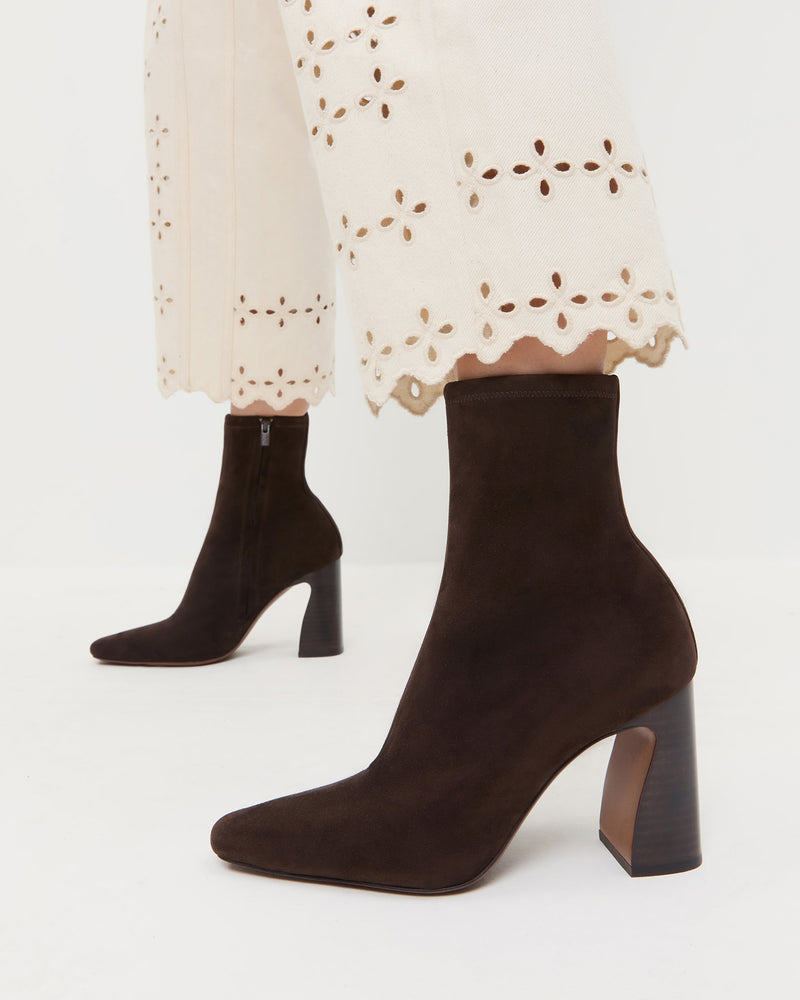 Chloe Brown Suede Ankle Boot and Demi Embroidered Pant in Natural.