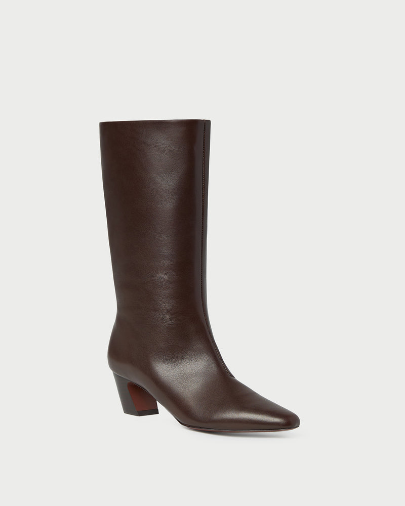 Cleo Brown Leather Mid-Calf Boot in brown nappa leather.