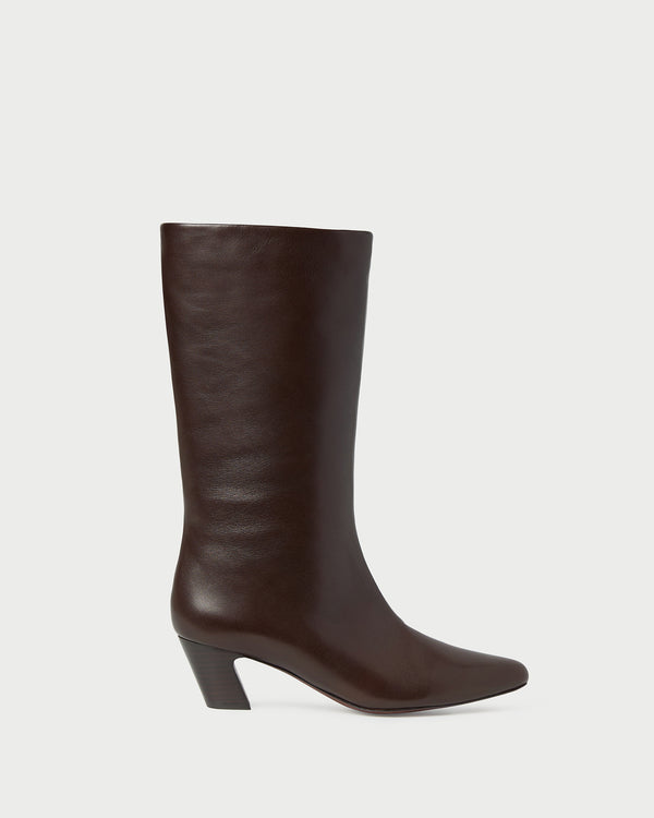 Cleo Brown Leather Mid-Calf Boot in brown nappa leather.