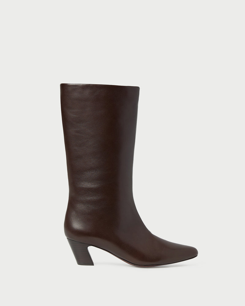 Cleo Brown Leather Mid-Calf Boot in brown nappa leather.