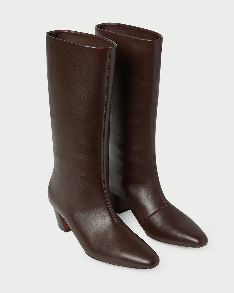 Cleo Brown Leather Mid-Calf Boot in brown nappa leather.