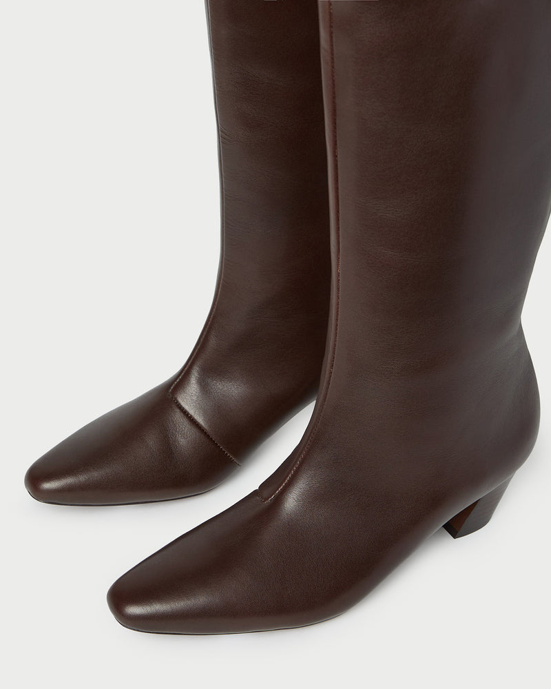 Cleo Brown Leather Mid-Calf Boot in brown nappa leather.