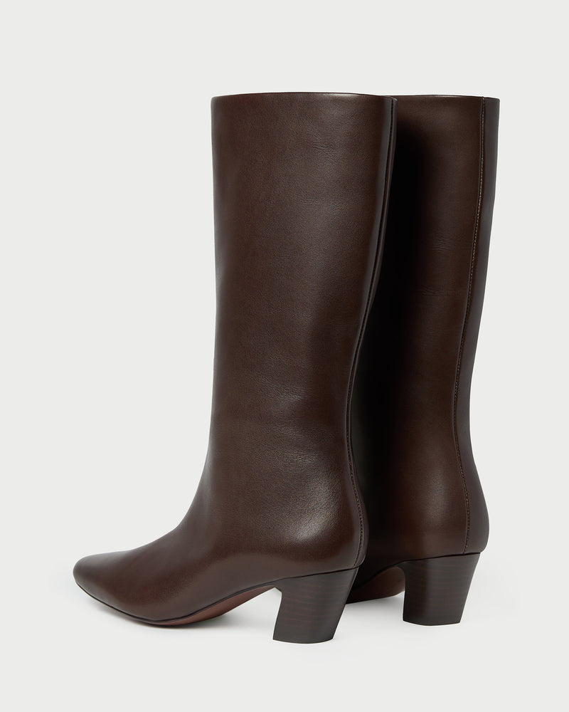 Cleo Brown Leather Mid-Calf Boot in brown nappa leather.