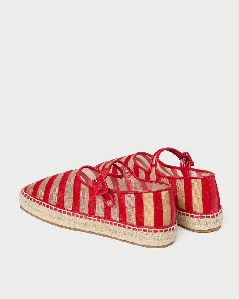 Clover Red/Caramel Mesh Espadrille in red and tan striped mesh.