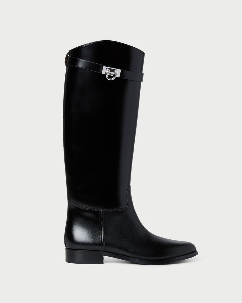 Colette Black Leather Tall Boot in black vachetta leather.