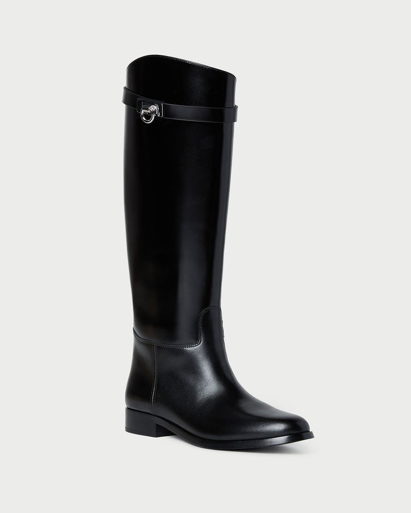 Colette Black Leather Tall Boot in black vachetta leather.