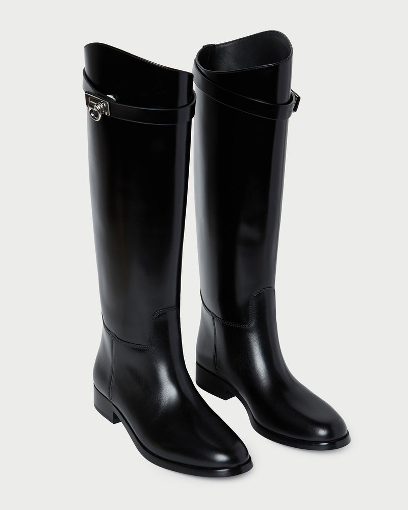 Colette Black Leather Tall Boot in black vachetta leather.