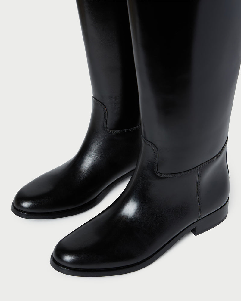 Colette Black Leather Tall Boot in black vachetta leather.