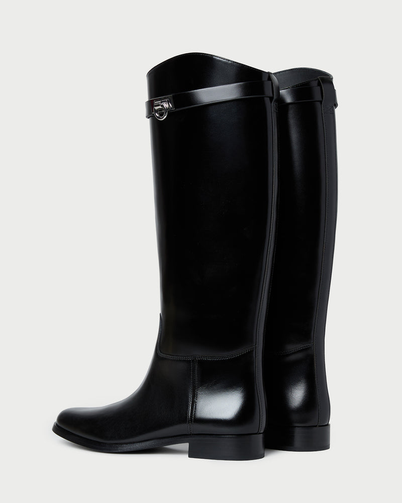 Colette Black Leather Tall Boot in black vachetta leather.