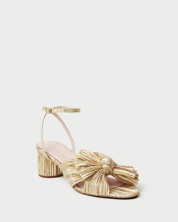 Dahlia Gold Pleated Bow Heel in gold lamé