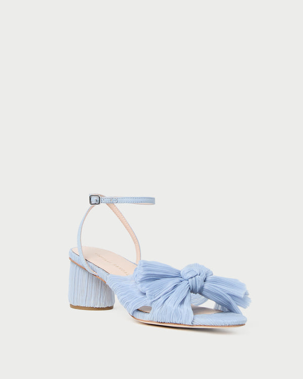 Dahlia Blue Pleated Bow Heel light blue fabric