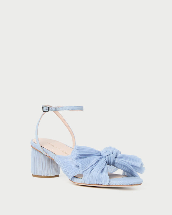Dahlia Blue Pleated Bow Heel light blue fabric