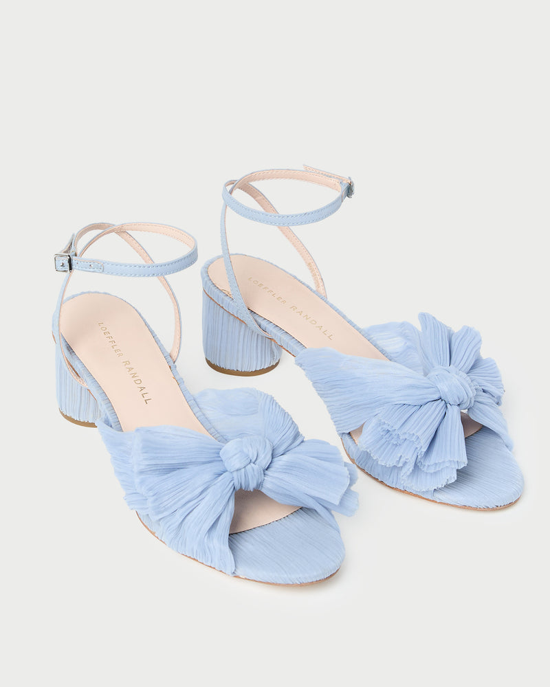 Dahlia Blue Pleated Bow Heel light blue fabric
