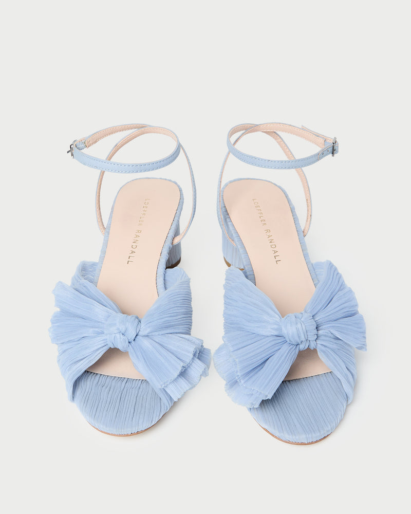 Dahlia Blue Pleated Bow Heel light blue fabric
