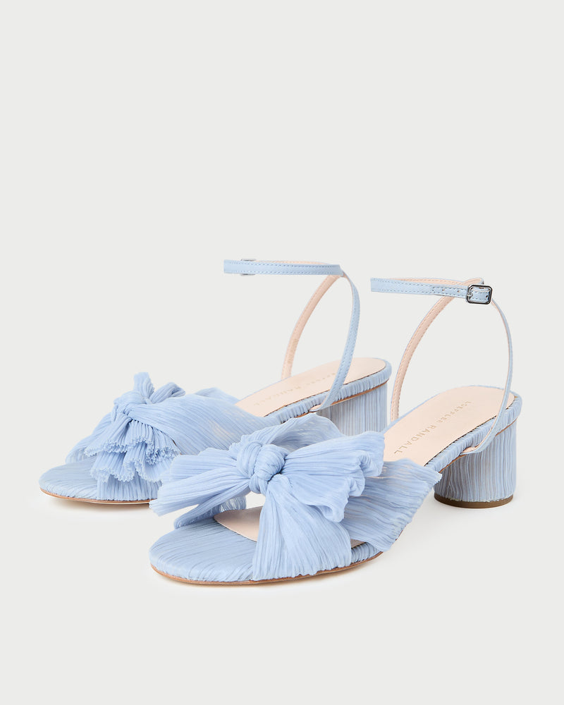 Dahlia Blue Pleated Bow Heel light blue fabric