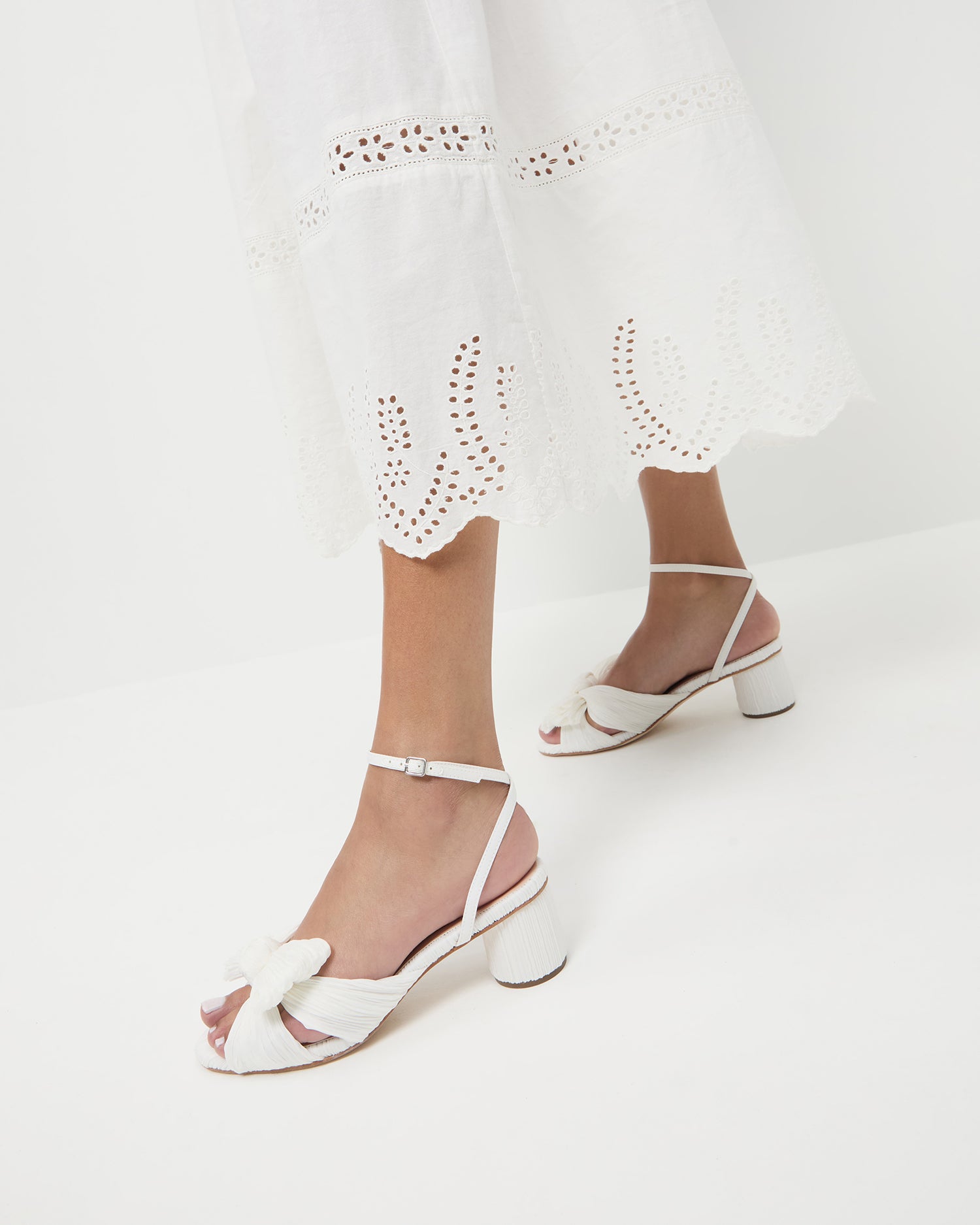 Dahlia White Pleated Bow Heel Heeled Sandals Footwear