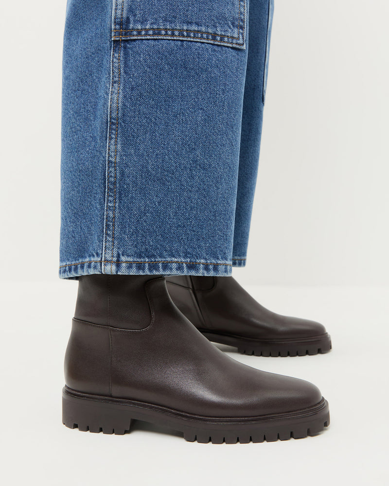 Danny Brown Leather Lug Boot in brown stretch leather.