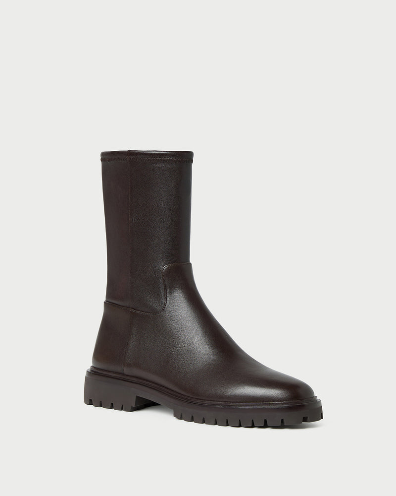 Danny Brown Leather Lug Boot in brown stretch leather.