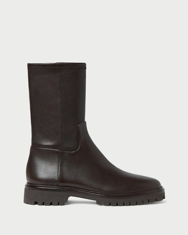 Danny Brown Leather Lug Boot in brown stretch leather.