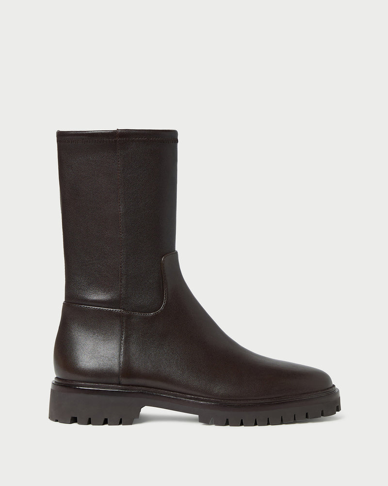 Danny Brown Leather Lug Boot in brown stretch leather.