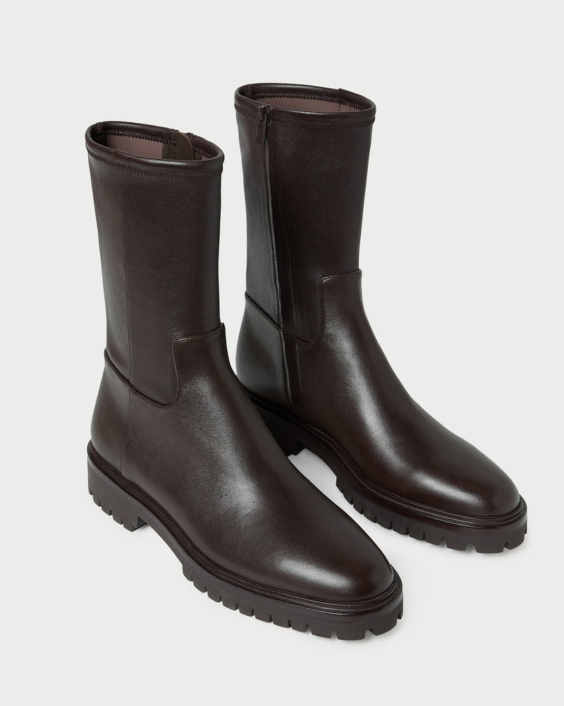 Danny Brown Leather Lug Boot in brown stretch leather.