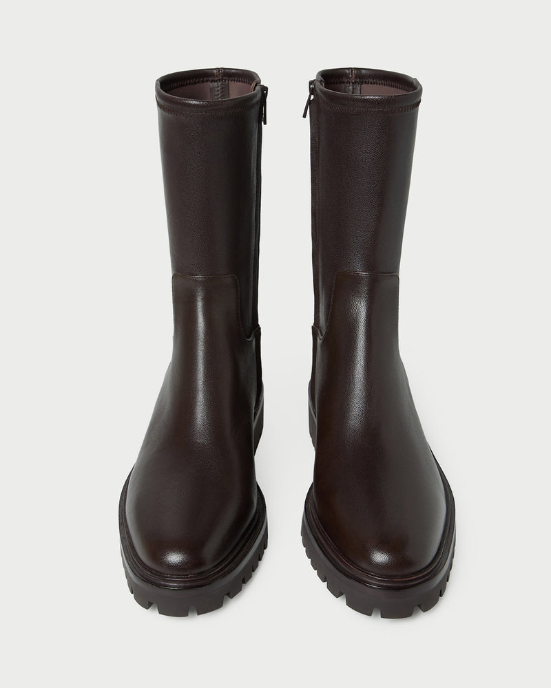 Danny Brown Leather Lug Boot in brown stretch leather.
