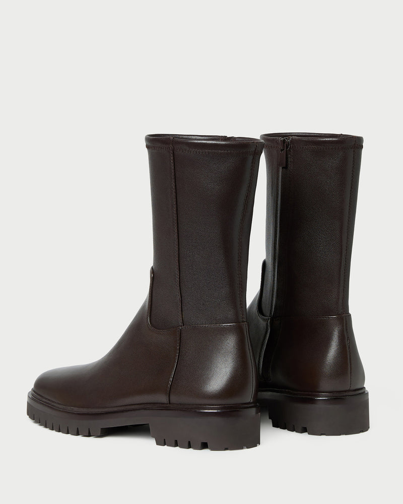Danny Brown Leather Lug Boot in brown stretch leather.
