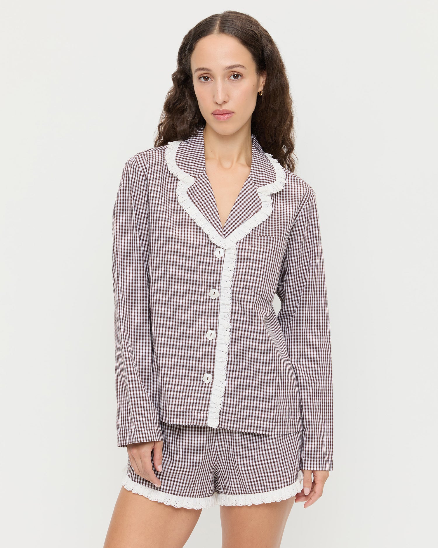 Della Brown Gingham Pajama Set | Matching Sets