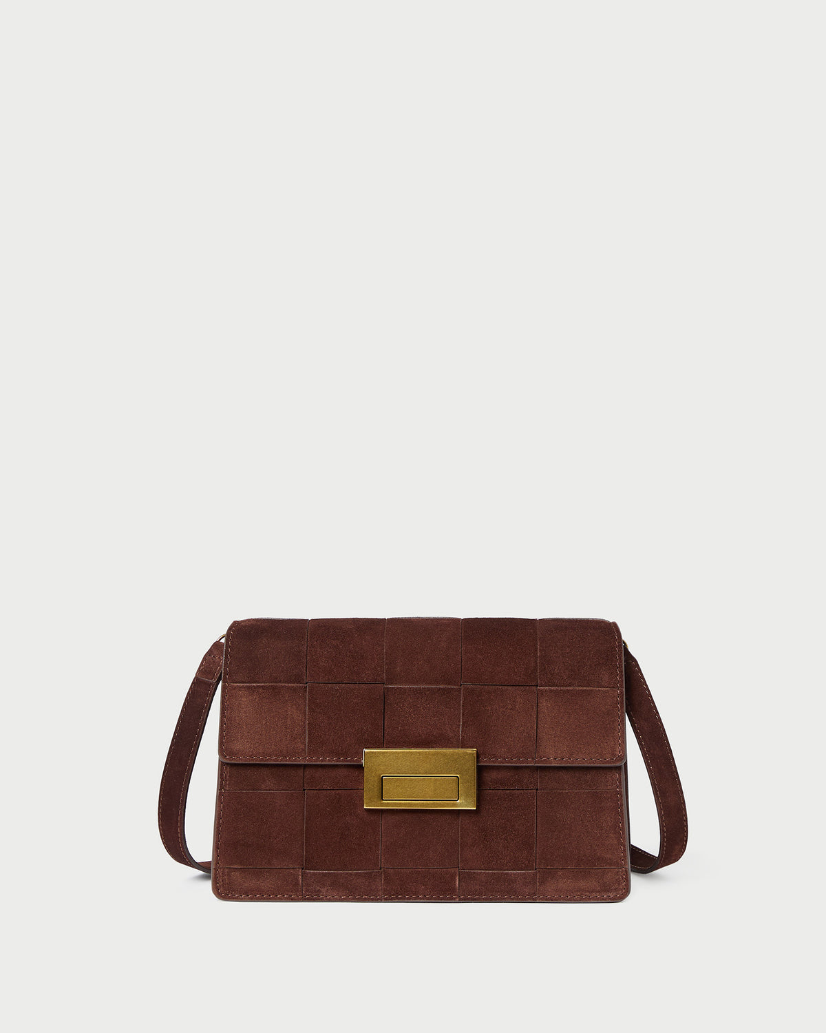 Delphine Espresso Suede Shoulder Bag in espresso brown woven suede.
