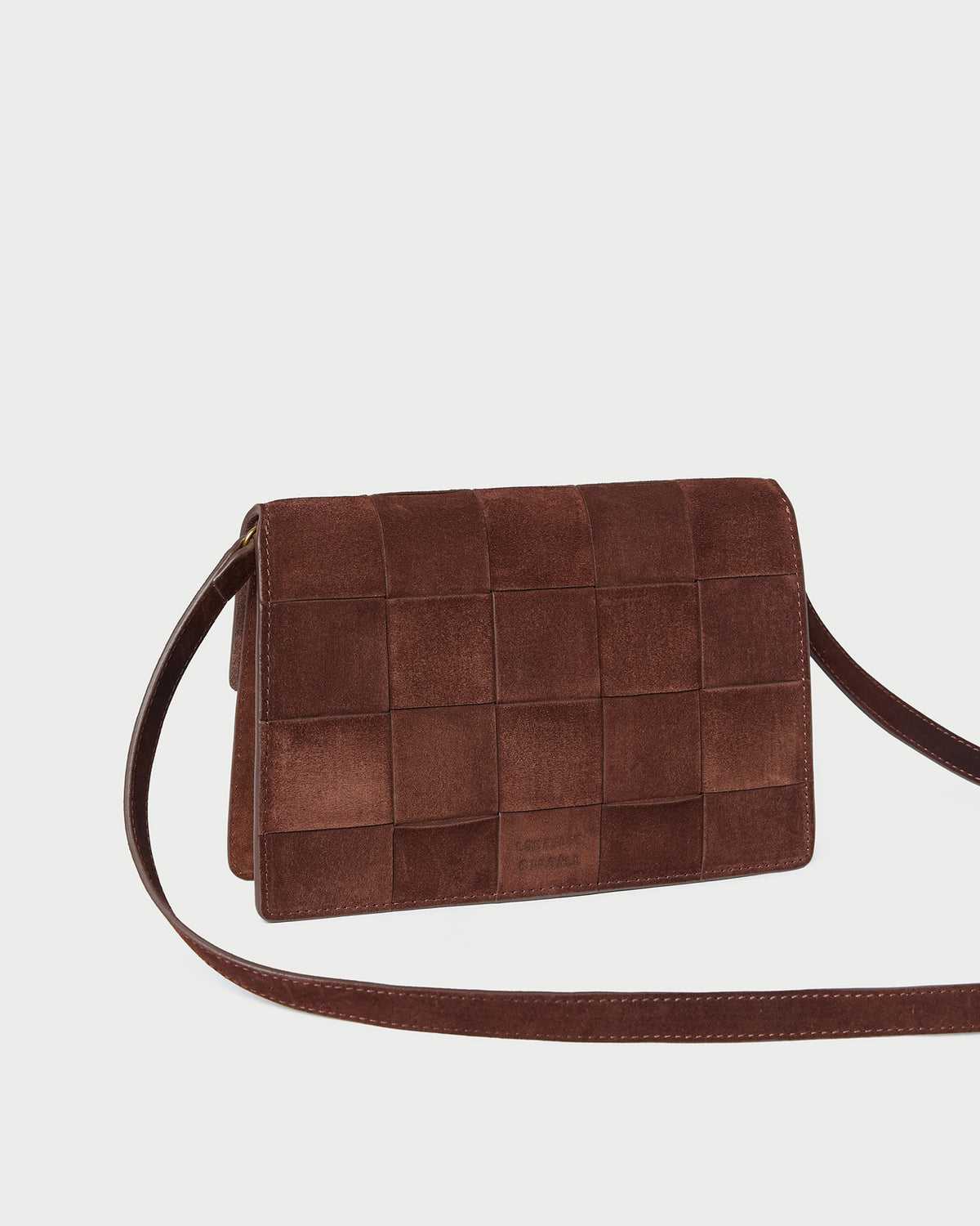 Delphine Espresso Suede Shoulder Bag in espresso brown woven suede.