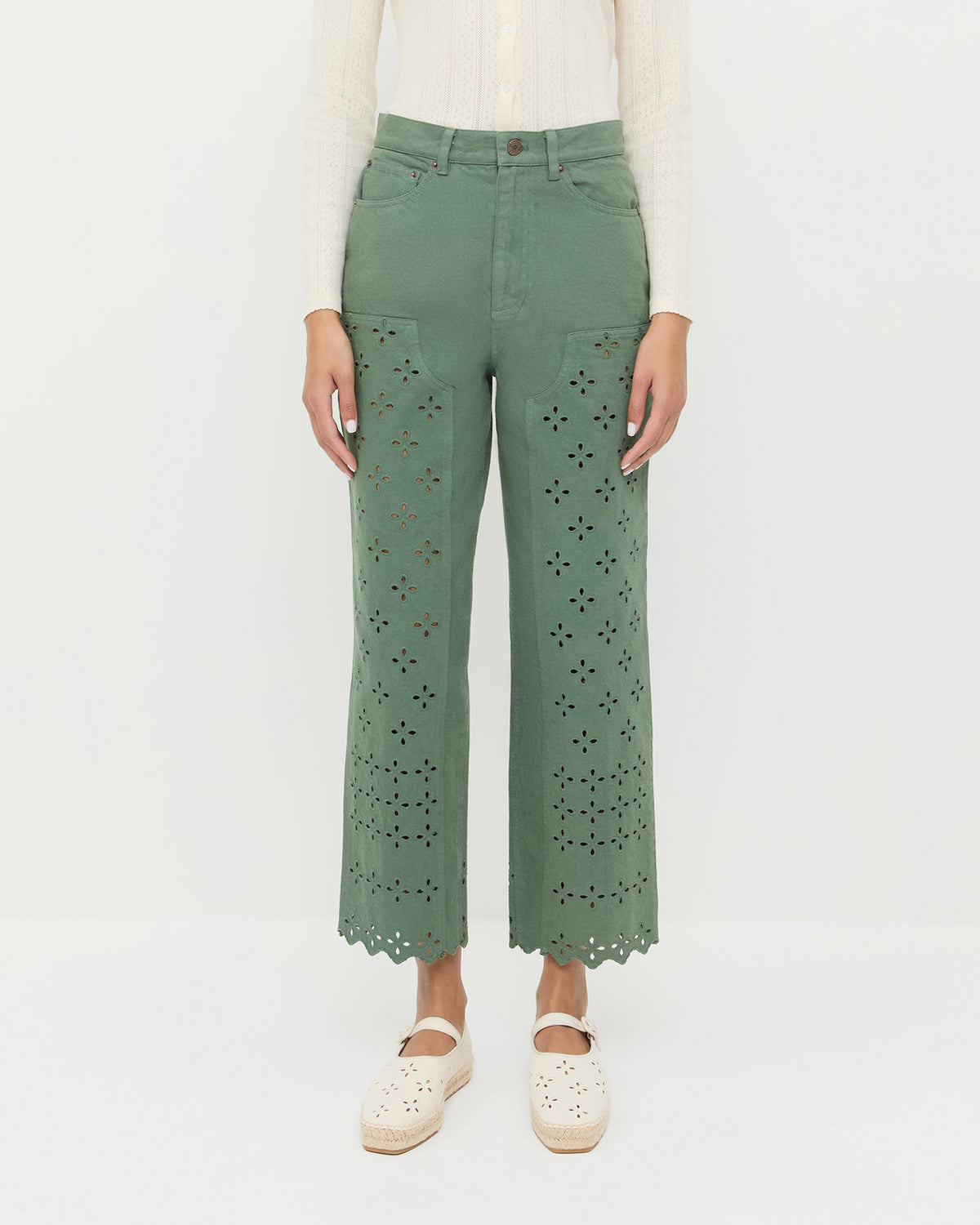 Demi Sage Embroidered Pant | Bottoms | Apparel