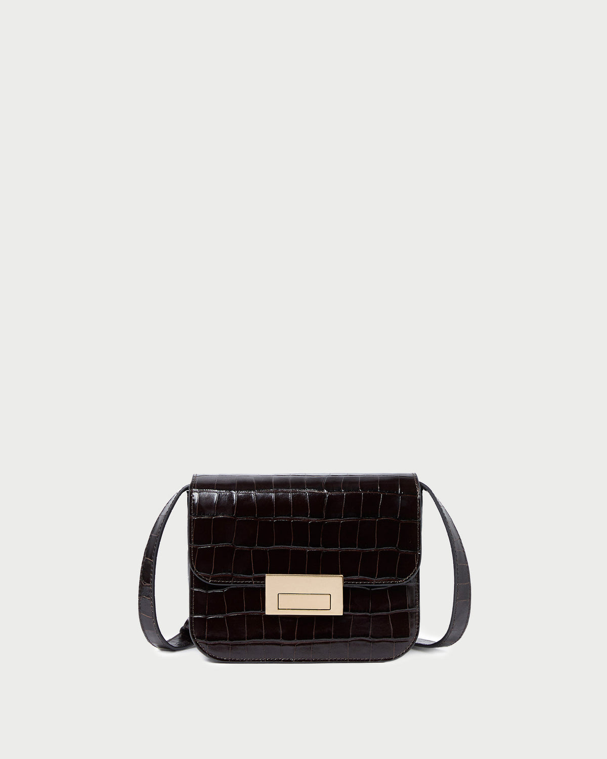 Desi Crocodile Leather Crossbody in ebony crocodile embossed leather
