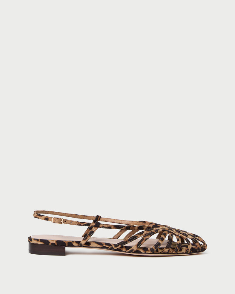 Devon Slingback Sandal in leopard faux suede. 