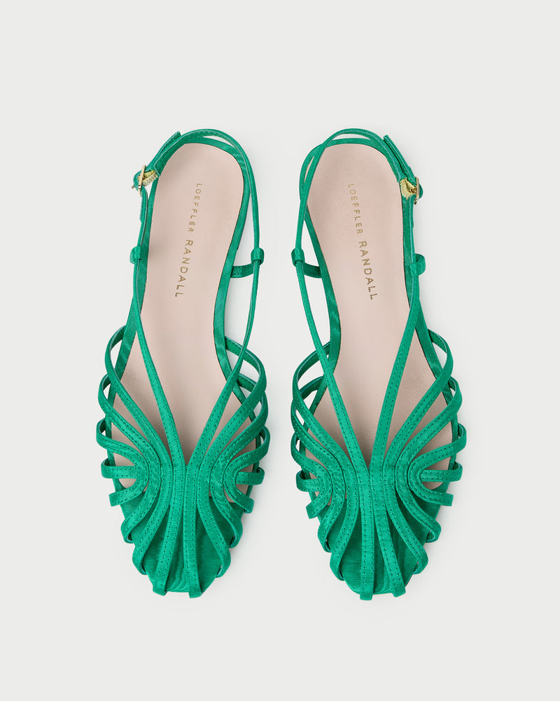 Devon Green Moiré Flat Slingback Sandal in green moiré.
